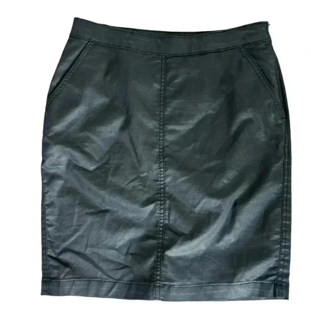 Banana Republic Women's Midi Black Faux Leather Skirt Zipper Size 6